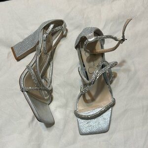 Jessica Simpson silver rhinestones heels